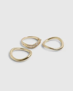 Gold Diamond Simulant Wave Rings 3 Pack