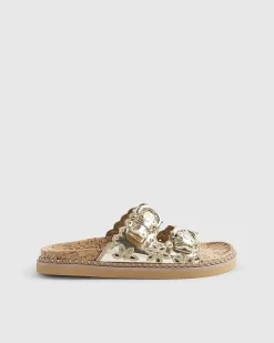 Gold Double Scallop Strap Sandals
