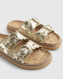 Gold Double Scallop Strap Sandals