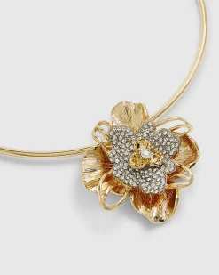 Gold Embellished Flower Torque Necklace