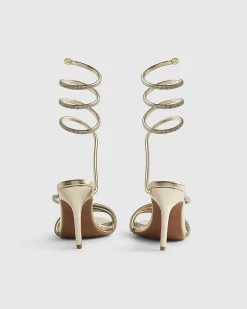 Gold Embellished Wrap Around Heeled Sandals