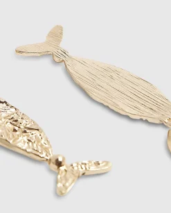 Gold engraved fish earrings
