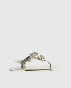 Gold Flower Toe Thong Sandals