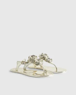 Gold Flower Toe Thong Sandals