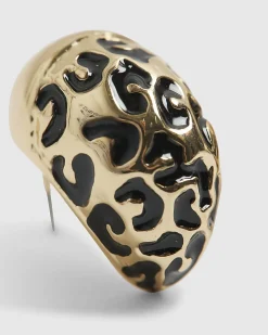 Gold Half Leopard Print Domed Stud Earrings