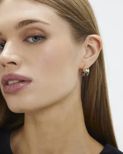 Gold Half Leopard Print Domed Stud Earrings