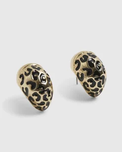 Gold Half Leopard Print Domed Stud Earrings