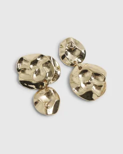 Gold Hammered Coin Drop Earrings