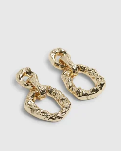 Gold Hammered Door Knocker Link Earrings