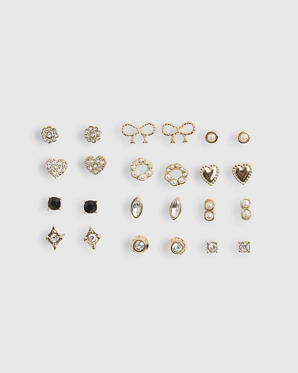 Gold Heart And Bow MultiPack Earrings
