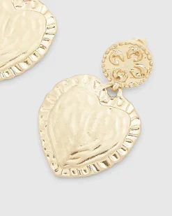 Gold Heart Textured Earrings