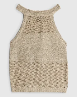 Gold Knitted Cotton Blend Sequin Vest Top