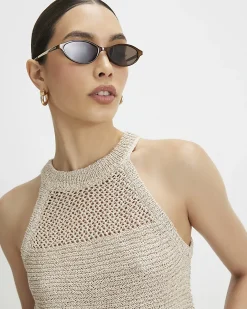 Gold Knitted Cotton Blend Sequin Vest Top