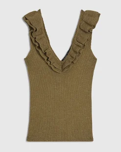Gold Knitted Frill Trim Vest Top