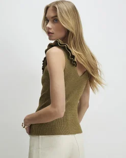 Gold Knitted Frill Trim Vest Top