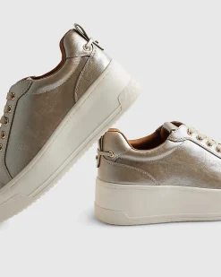 Gold Lace Up Flatform Trainers