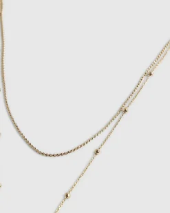 Gold Layered Cross Lariat Necklace