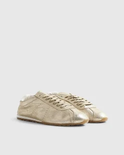 Gold Leather Lace Up Trainers
