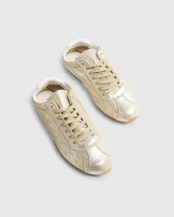 Gold Leather Lace Up Trainers