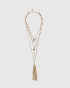 Gold Lock And Key Lariat Necklace
