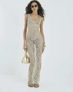 Gold Metallic Knit Maxi Dress