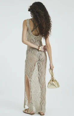Gold Metallic Knit Maxi Dress