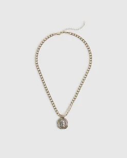 Gold Mixed Metal Coin Necklace