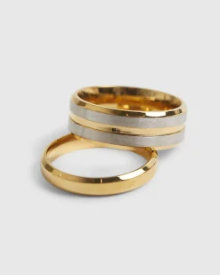 Gold Mixed Metal Steel Rings Pack Of 2