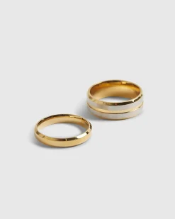 Gold Mixed Metal Steel Rings Pack Of 2