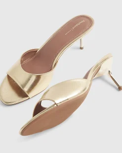 Gold Mule Heeled Sandals