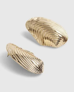 Gold Mussel Shell Stud Earrings