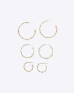 Gold Pack Of 3 Crystal Hoop Earrings