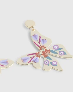 Gold Painted Enamel Butterfly Earrings
