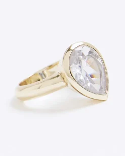 Gold Pear Diamond Simulant Ring
