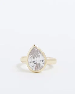 Gold Pear Diamond Simulant Ring