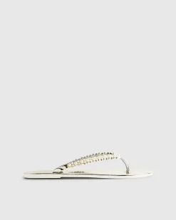 Gold Pearl Toe Thong Jelly Flip Flop Sandals