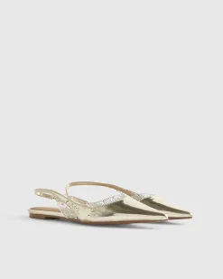 Gold Perspex Sling Back Flat Shoes