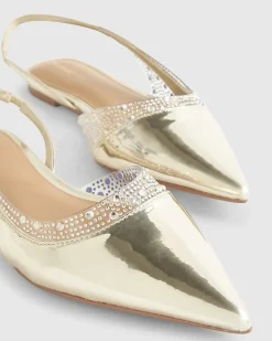 Gold Perspex Sling Back Flat Shoes