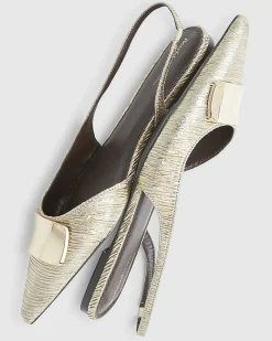 Gold Pointed Slingback Flat Shoes
