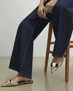Gold Pointed Slingback Flat Shoes