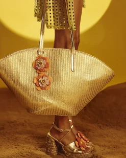 Gold Raffia Winged Shopper Bag