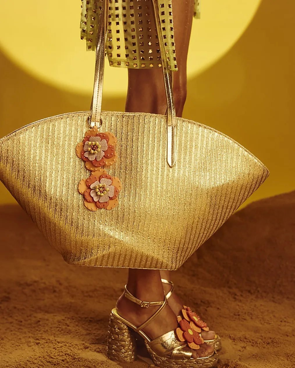 Gold Raffia Winged Shopper Bag