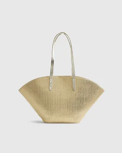 Gold Raffia Winged Shopper Bag