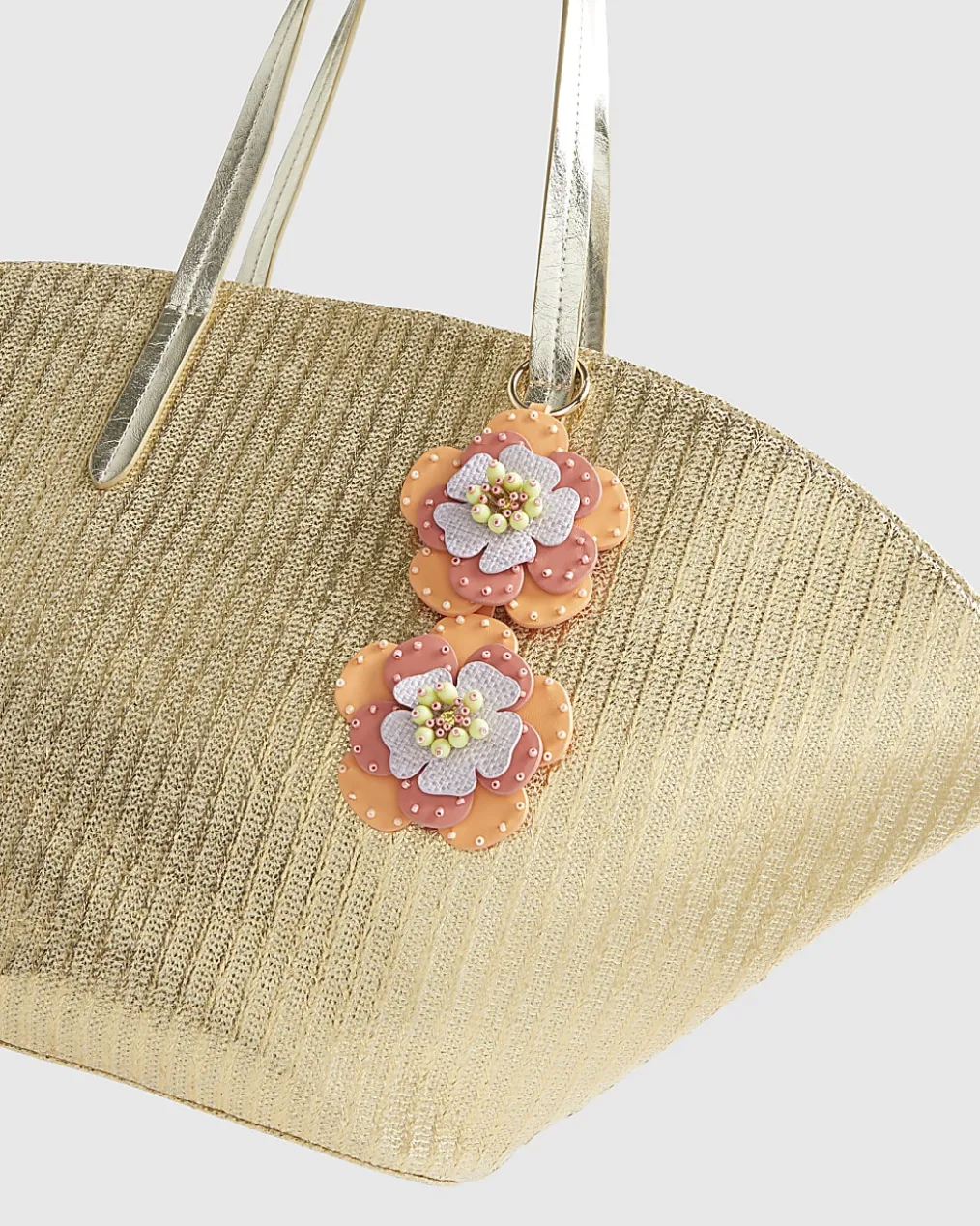 Gold Raffia Winged Shopper Bag