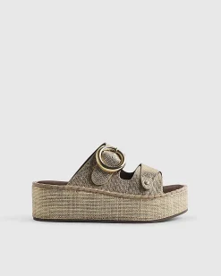 Gold Ring Buckle Wedge Sandals
