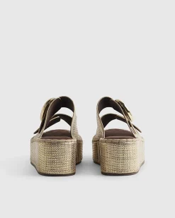 Gold Ring Buckle Wedge Sandals