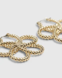 Gold Rope Twist Flower Earrings