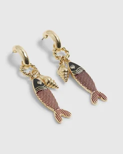 Gold Sardine Cluster Drop Earrings
