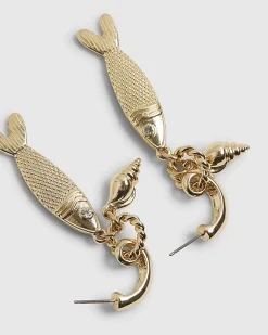 Gold Sardine Cluster Drop Earrings