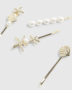 Gold Sea Shell Pack Of 4 Hair Clips